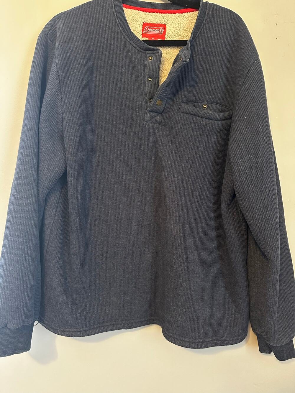 Coleman Sherpa Lined Thermal Henley Pullover Navy Blue XL Outdoor Workwear